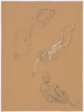 Boy Diving; Boy Facing Right, with Right Hand to Foot, Mouth Open