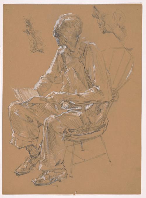 Seated Old Man, Facing Left, Head Turned Back-left, with Book