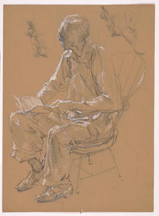 Seated Old Man, Facing Left, Head Turned Back-left, with Book