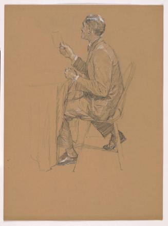 Man Seated at Table, Facing Left, Holding Note