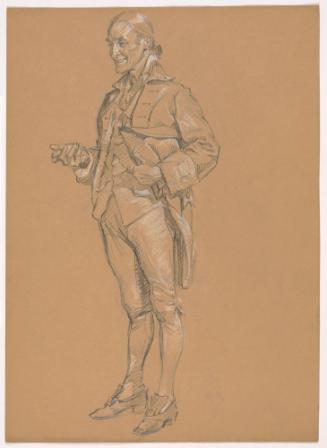 Man, Facing Front-left Holding Three Corner Hat, Wearing Revolutionary Costume