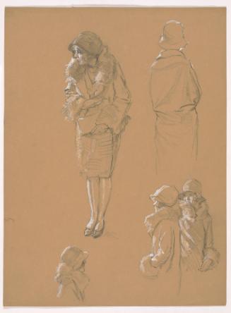 Studies of Women with Fur Collared Coats, Facing Left, from Rear