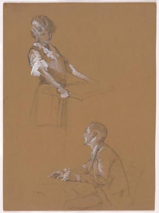 Woman Facing Right / Seated Man Holding Wineglass