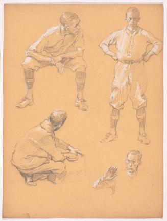Studies of Man in Uniform Seated; Standing with Hands on Hips; with Raised Hand