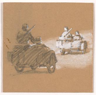 Study of Two Sets of Soldiers from Rear Driving Off in 3-wheeled Motorcycles