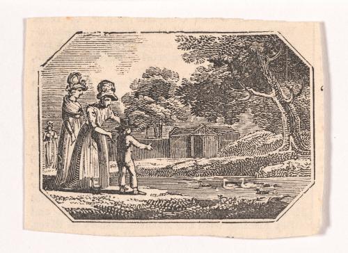 Single Illustration:  Two Women, Ducks, Boys