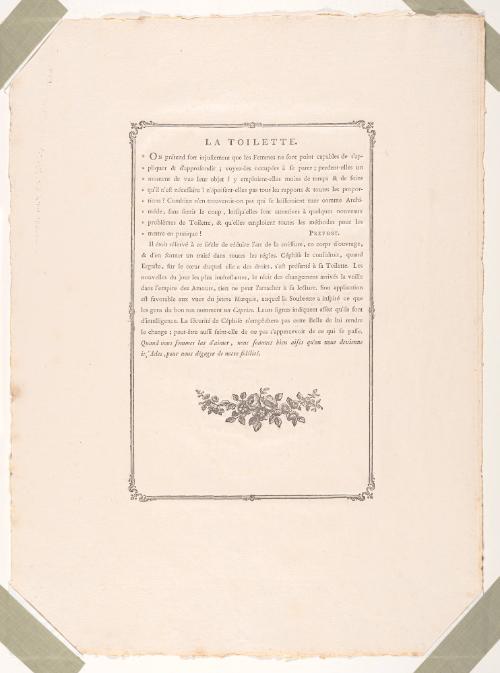 La Toilette [text page] from Le monument du costume, 2nd series