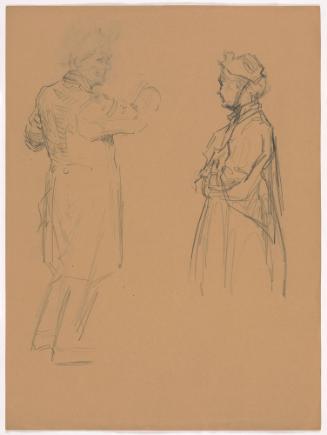 Man in Tail Coat Gesturing; Woman Wearing a Shawl
