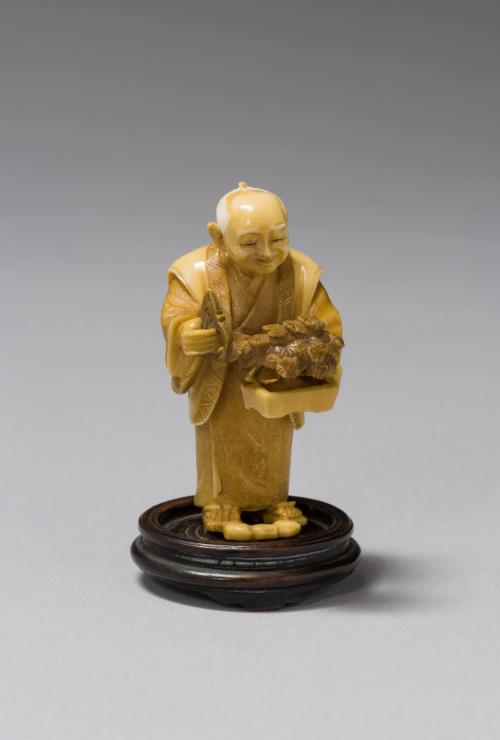 Netsuke: Man Holding Bonsai Tree and Pruning Shears