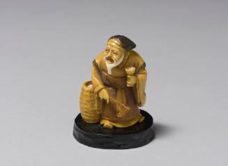 Netsuke: Old Man with Beard Holding Long-handled Ladle and Drinking Cup