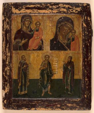 Composite Icon: Virgin Hodigitria and Our Lady of Kazan Above, St. John the Baptist Flanked by St. Michael and St. Ksenia Below