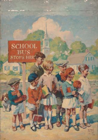 Children Waiting for Schoolbus; Illustration for Magazine Cover