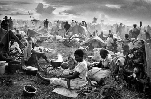 Rwandan refugee camp with mother and child, Tanzania