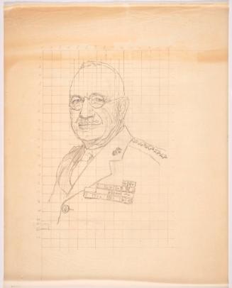 Bust Length Drawing of a General Facing Front-left, Overlaid with Grid