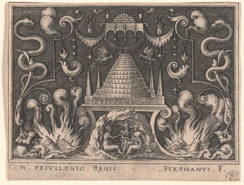 Ornament Designs with Scenes from the Book of Genesis, 4. The Tower of Babel, and the Destruction of Sodom and Gomorrah