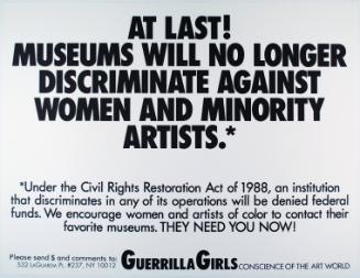 At last! Museums will no longer discriminate against women and minority artists, from Portfolio Compleat