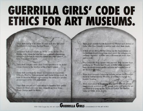 Guerrilla Girls' code of ethics for art museums, from Portfolio Compleat