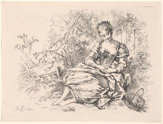 Pensive Girl (Jeune fille assise en meditation), plate 6 from Nouveau livre de diverses figures inventées et gravés en partie par François Boucher peintre du Roy