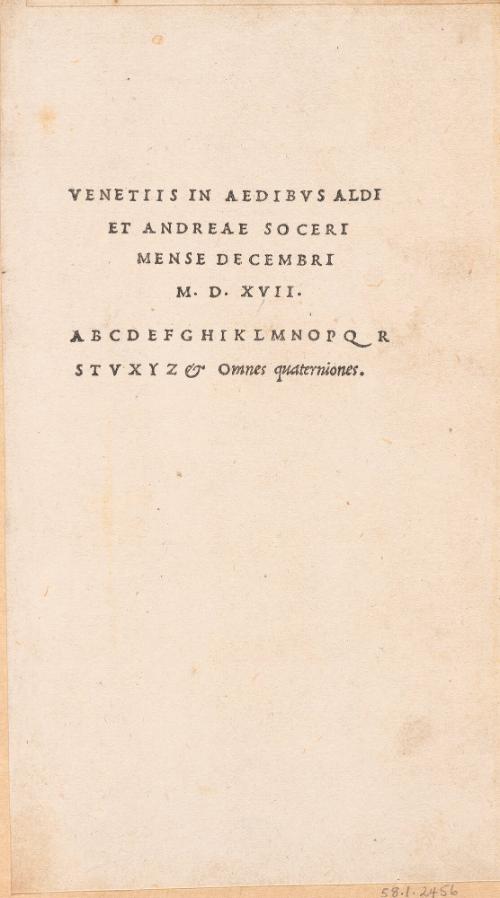 Colophon Page: Aldi Et Andreae Soceri