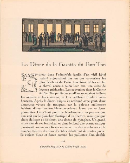 From "la Gazette Du Bon Ton": Pages 225-228: "le Diner De La Gazette Du Bon Ton"