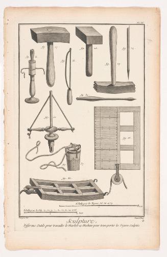 Sculpture, Different tools for working the marble, machines for transporting the sculpted figures from the Encyclopédie