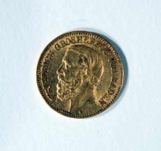 10 Mark Coin with Profile Portrait of Grand Duke Friedrich Baden (obverse) and Spread-winged Eagle with Crown and Banner Overhead (reverse)