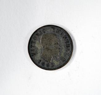 50 Centesimi Coin with Profile Portrait of King Victor Emmanuel II (obverse) and Laurel Branches with Bow (reverse)