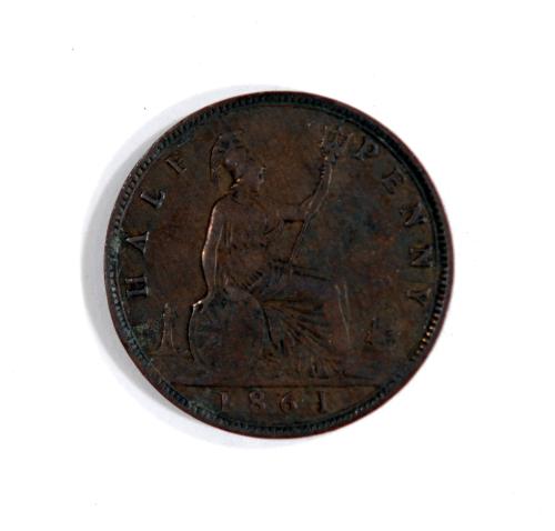 Half Penny with Profile Portrait of Queen Victoria (obverse) and Seated Figure with Trident (reverse)