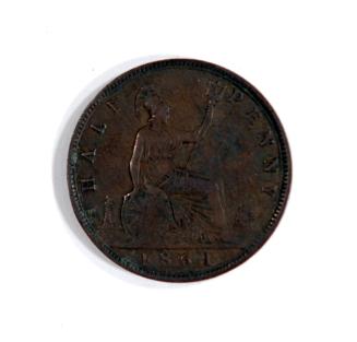 Half Penny with Profile Portrait of Queen Victoria (obverse) and Seated Figure with Trident (reverse)