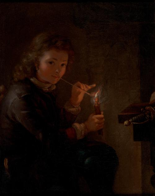 Young Soldier Lighting a Pipe