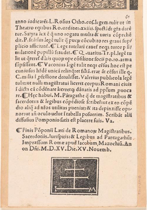 Colophon Page: Pomponii Laeti