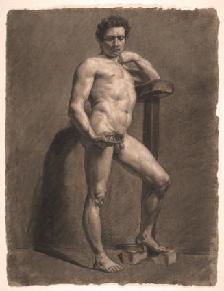 Male Nude Leaning Against a Model's Rest