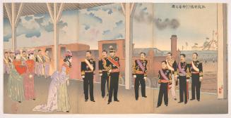 An Illustration of the Arrival of the Emperor at Shinbashi Station Following a Victory