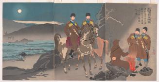 The Gradual Advance of Scouts in the Righteous War to Chastise Russia: A Scouting Party of the Japanese Army Observing the Movement of the Russian Cossack Soldiers across the Taedong River