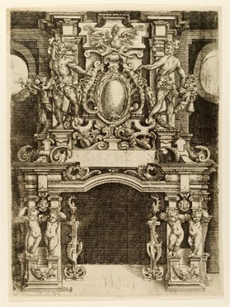 Fireplace with Two Figures, no. 108 from Architectura (Nürnberg, 1598)