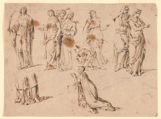 Studies of women standing, after Lambert Lombard's figures, and of a woman kneeling