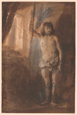 Study of a Male Nude Holding a Staff