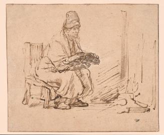 Seated Man Warming His Hands by a Fire