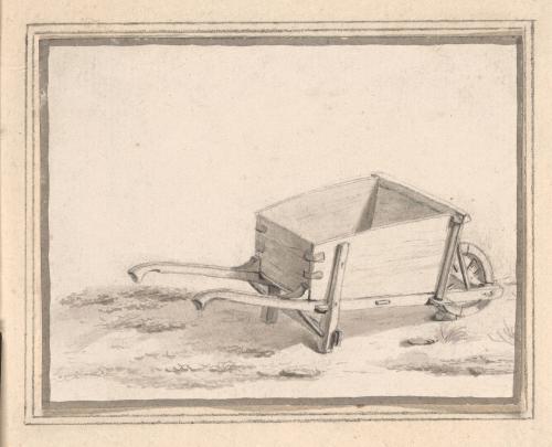 Study of a wheelbarrow in a wooded landscape