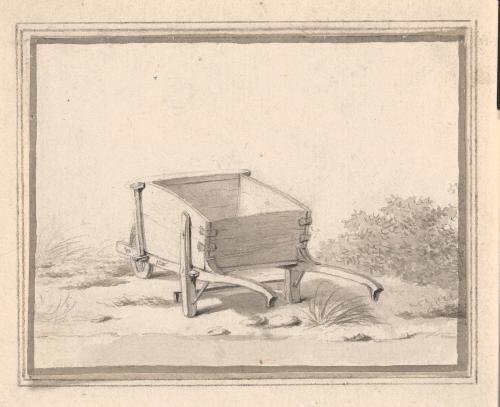 Study of a wheelbarrow in a wooded landscape