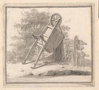 Study of a wheelbarrow in a wooded landscape