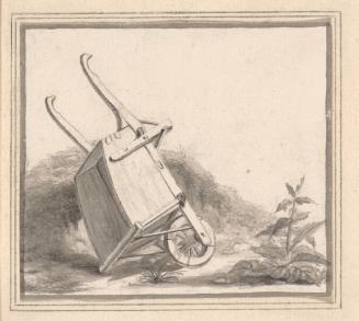 Study of a wheelbarrow in a wooded landscape