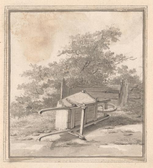 Study of a wheelbarrow in a wooded landscape