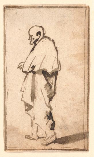 A man in a cloak, facing to the left