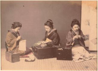 Japanese Girls Writing, Reading, and Sewing