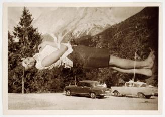 Double Exposure of Scenic Mountain View and Posed Woman