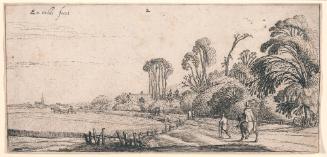 Landscape with a Rider and Pedestrian [on Road to Left of Trees and to Right of a Field (Hillegom)]