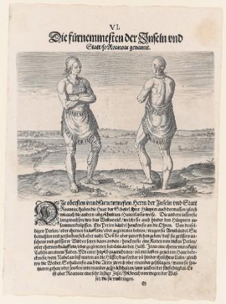 A Chief Lord of Roanoac, plate 6, from Thomas Harriot’s A Brief and True Report of the New Found Land of Virginia, German edition