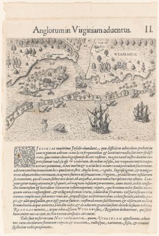 The Arrival of the Englishmen in Virginia, plate 2, from Thomas Harriot’s A Brief and True Report of the New Found Land of Virginia, Latin edition