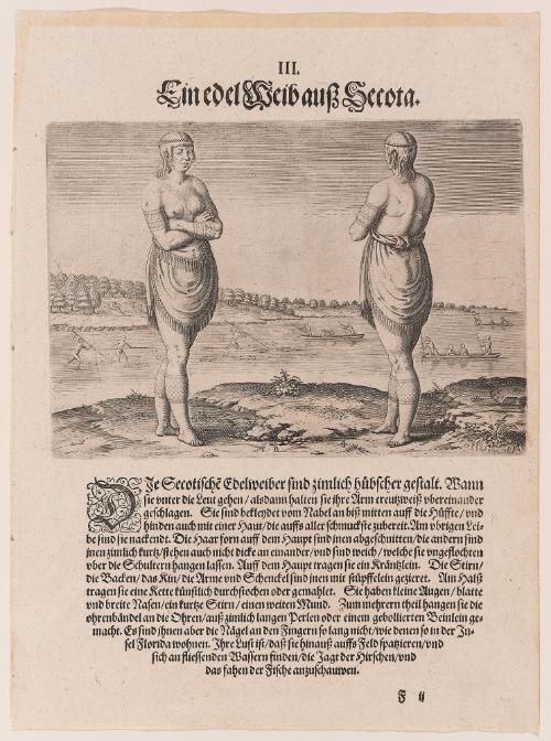 One of the Chief Ladies of Secota, plate 3, from Thomas Harriot’s A Brief and True Report of the New Found Land of Virginia, German edition